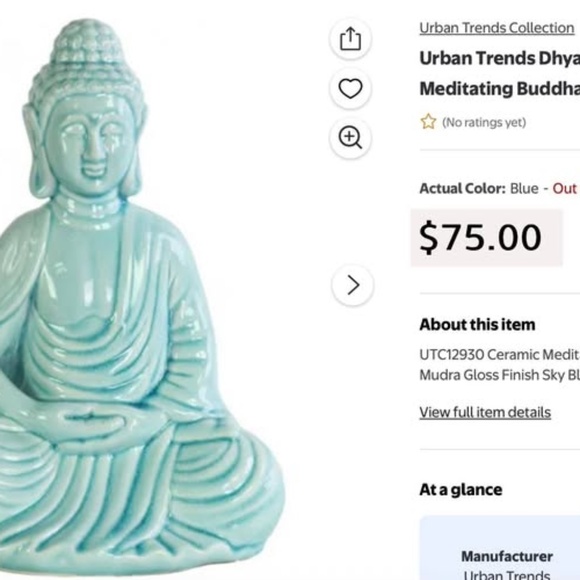 Urban Trends Dhyana Mudra Rounded Ushnisha Ceramic Meditating Buddha - Picture 2 of 5